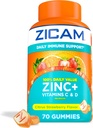 Zicam Daily Immune Support, Gummy Supplement, Zink, Vitamine C en Vitamine D, Citrus Aardbei Smaak, 70 Tellen