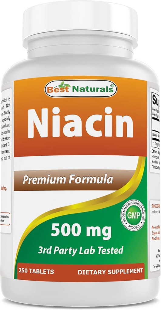 Nejlepší Naturals Niacin 500mg 250 Tablety s Flushing - Také nazývá vitamín B3 (250 Počet (balení po 1))