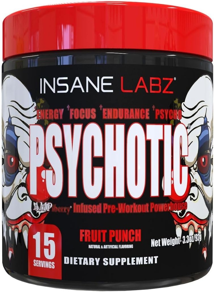 Insane Labz 精神科,高兴奋剂预研粉,极端耐久能量,与Beta Alanine, Creatine Monohydrate, DMAE, 15 Srvgs, 水果冲刺