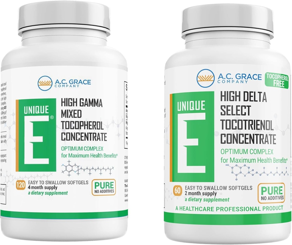 UNIQUE E A.C. Grace Company Mixed Tocopherols Concentrat Softgel 120 Conte și Tocotrienols Tocopherol-Free Softgels 60 Conte