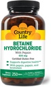 Country Life Betain Hydroklorid med pepsin 600 mg - 250 tabletter