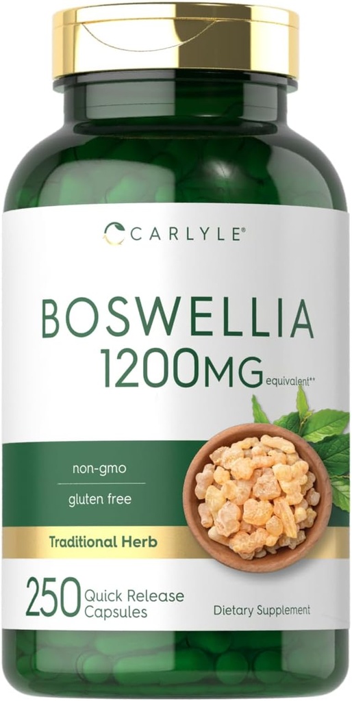 Carlyle Boswellia Extract Capsules 1200mg Support 124; 250 Hrabia Support 124; Boswella Serrata Complex with Black Pepper Extract Support 124; Non- GMO, Gluten Free Supplement