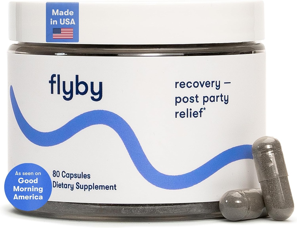 Suplimentul de recuperare Flyby - Toate Hang, fără Peste!TM - cu Thistle lapte, vitamina C, Charcoal activat, și Oțet de cidru de mere - Pre & Post Formula de băut (80 Conte)