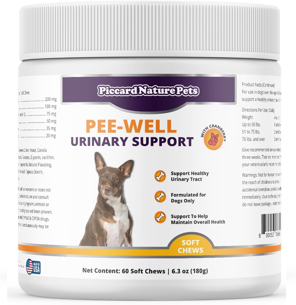 Pee-Well Urinary & Bladder suporte mastiga com cranberry, Promove a saúde do trato urinário para cães, Ajuda a manter a saúde geral, 60 mastigação suave