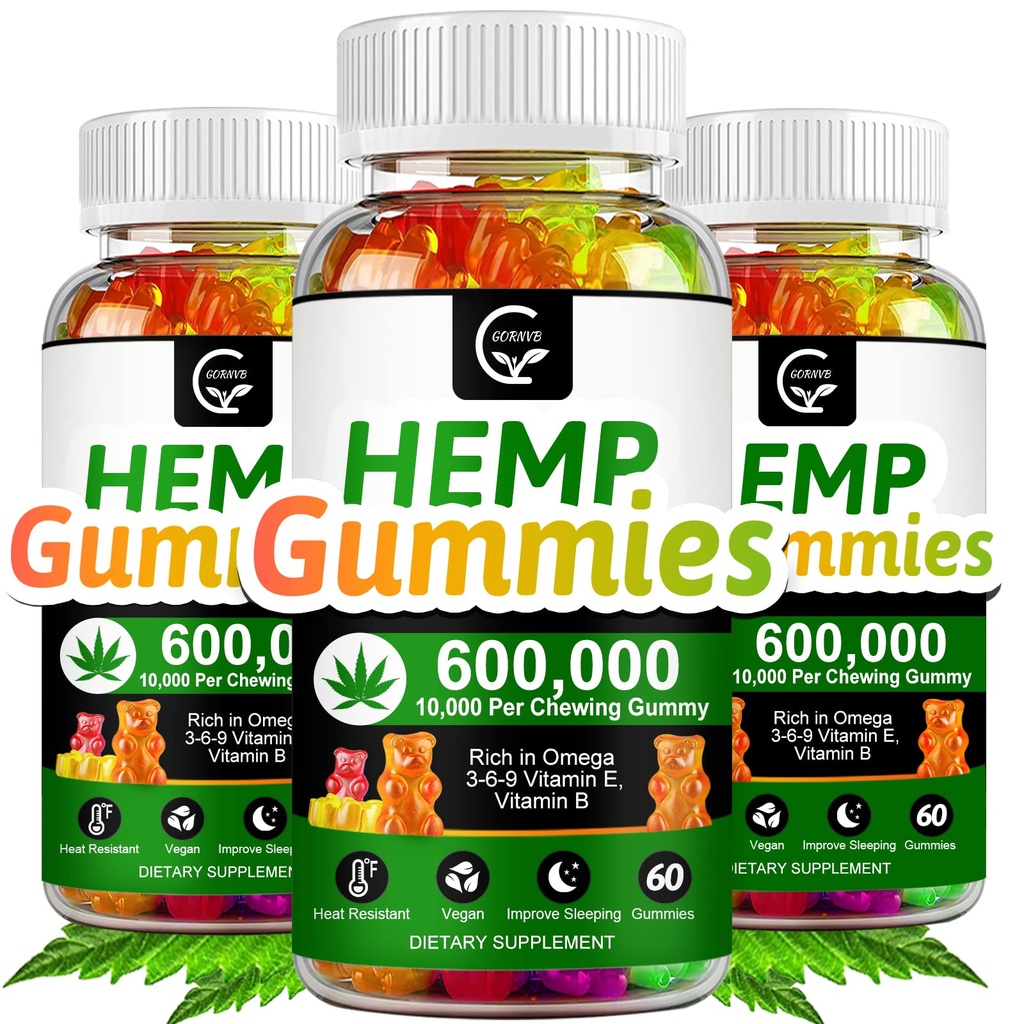 (3 Pack) High Potency Hemp Gummies 600,000 Extra Strength - Stress, Sleep, Mood, Calming, Focus, Relaxation Supplements, 100% Natural Hemp Oil Extract Infused Gummies, Vegan, Non-GMO, Gluten-Free