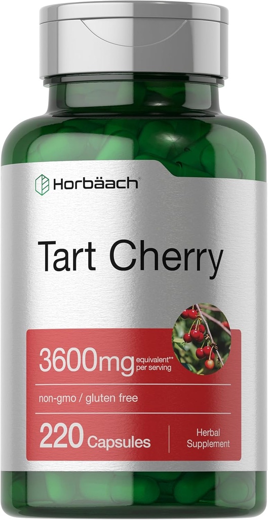 Horbäach Tart Cherry Extract Capsules | 3600mg | 220 알약 | Non-GMO, 글루텐 프리 | 전통 초본 보충