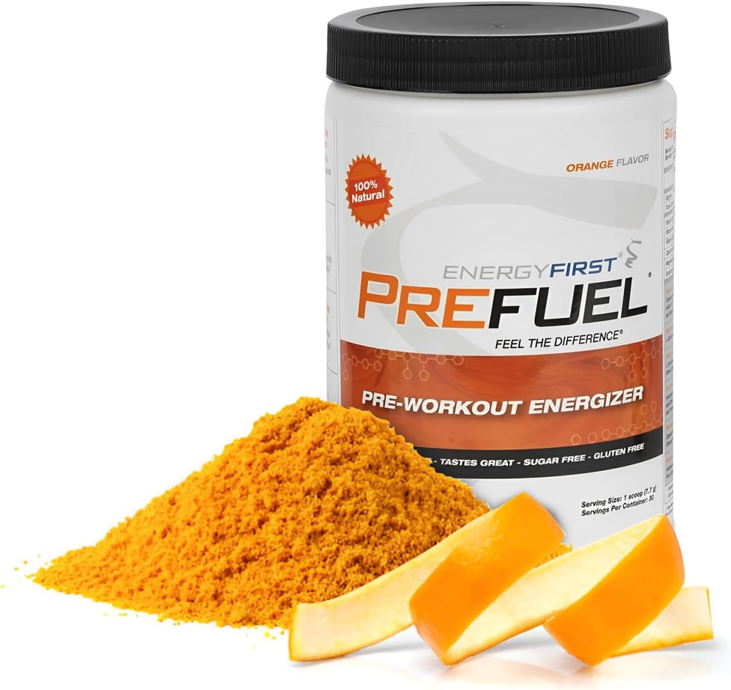 EnergyFirst Prefuel Wegan pre- Workout proszku, Zero cukru, All- Natural Energizer z immunologicznego wsparcia pomarańczowy aromat, 30 Służenia dla maksymalnej wydajności treningu