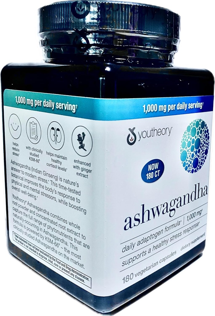 Ashwagandha suplementari el KSM-66 Ashwagandha Vegetarian suplementari 180 Capules, 1000mg per Daily Serving, ajuda a la gestió de salut Stres, Pearl White