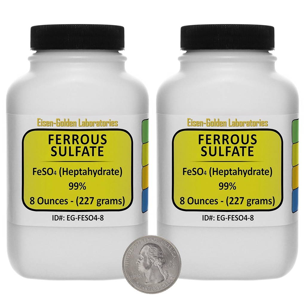 Ferrous Sulfate [FeSO4] 99% ACS Grade Powder 1 Lb i två rymdsparflaskor