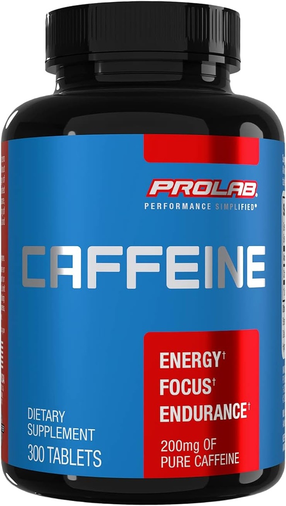 ProLab Caffeine 정제 200mg - 300ct | 에너지 지원, 강화 내구시간 및 정신 초점, 피로 감소, 사전 운동, 추가 강도