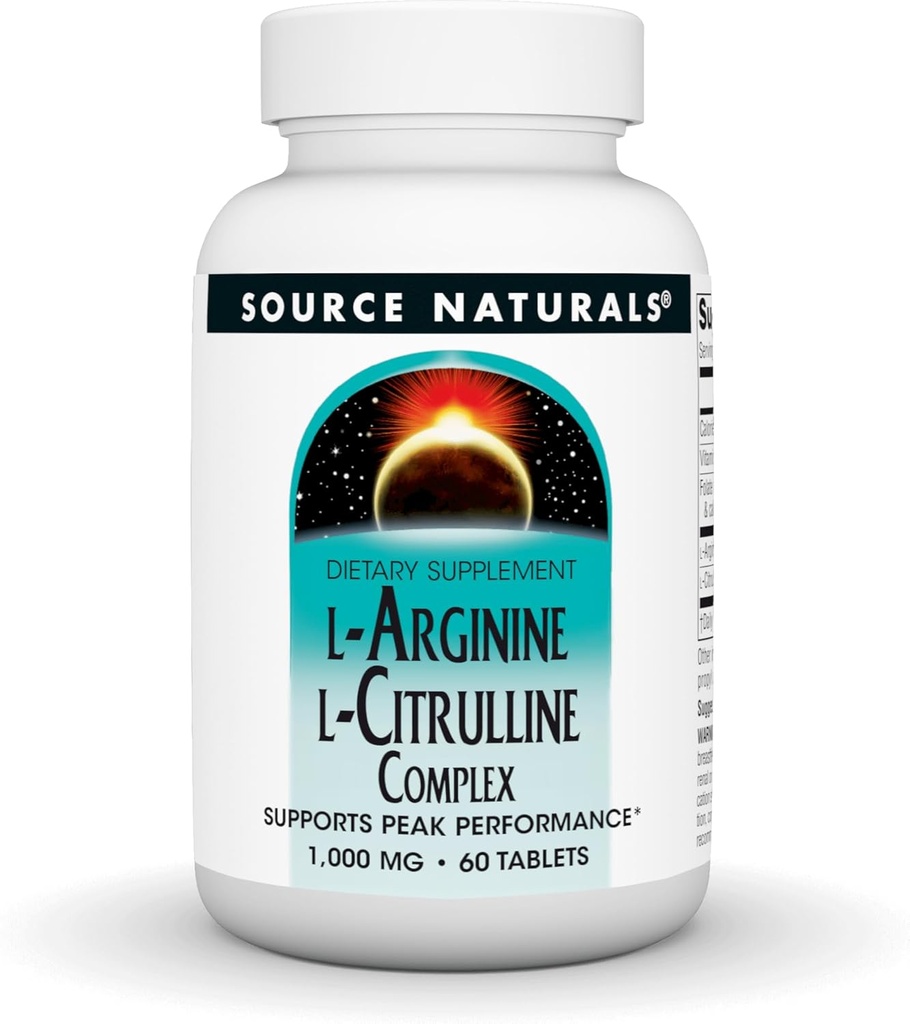 Source Naturals L-Arginine L-Citrulline Complex 1000mg 필수 아미노산 보충교재 - 60의 정제