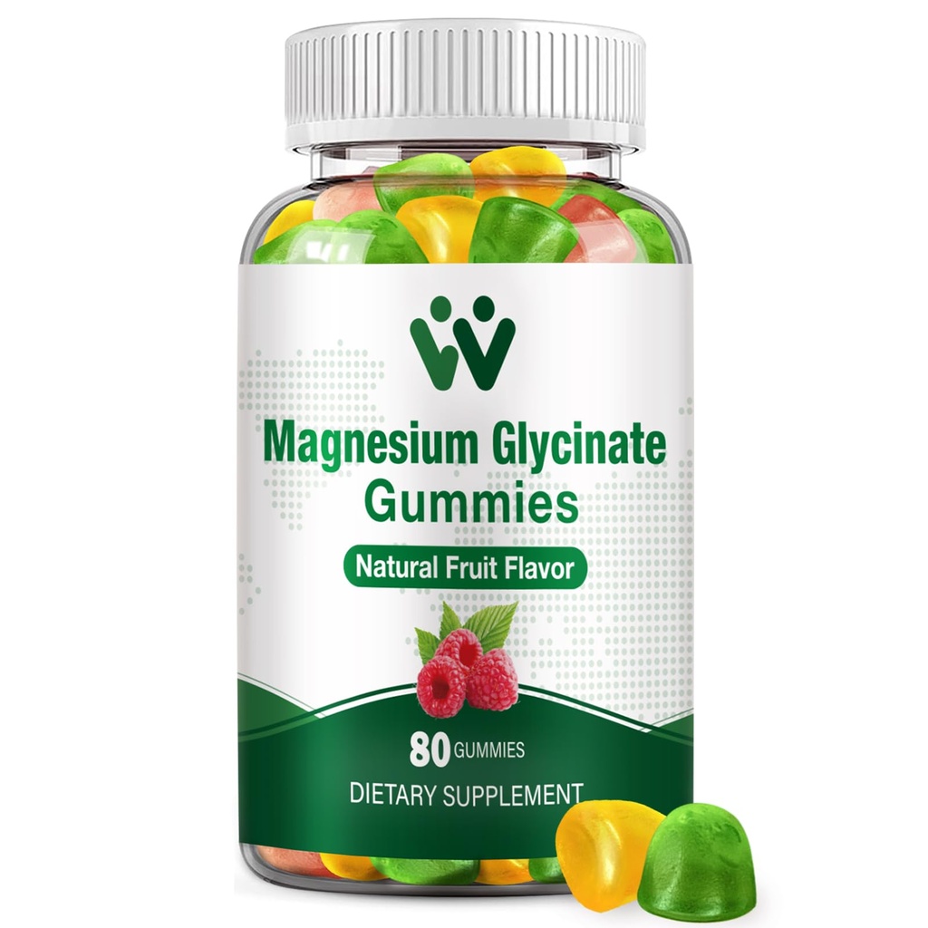 Magnesium Glycinate Gummies for Adults - Sugar Free Magnesium Potassium Supplement for Calm Mood, Muscle, Bone & Energy Support, 80 Gummies