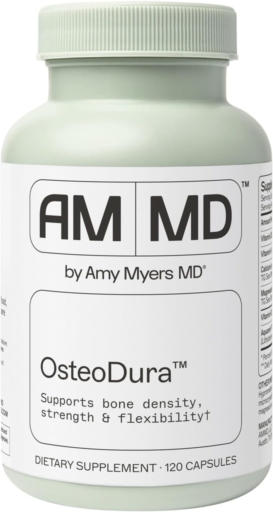Amy Myers MD OsteoDura - Suport de creixement Bone i Flexibilitat suplementari - Calci amb mar Mines i vitamina K2 - Fórmula de salut - 120 Capules (60 Servings)