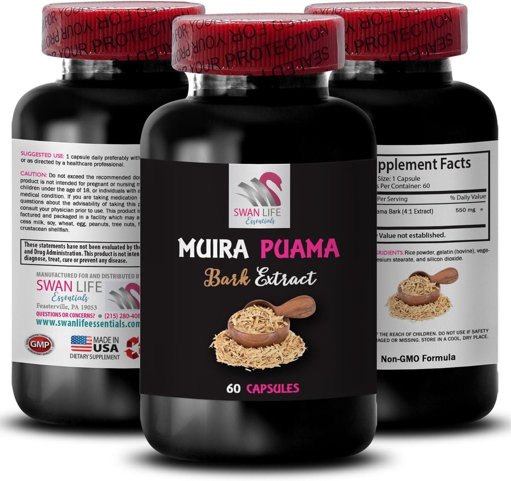 Energy Synergy Formula - MUIRA PUAMA BARK EXTRACT - Energizujúca rutina, Bylinné prebudenie, Rastlinné na báze sily, Active Day Companion, Vytrvalosť Dobitie, Botanický pohon 1 Fľaša 60 Kapsule