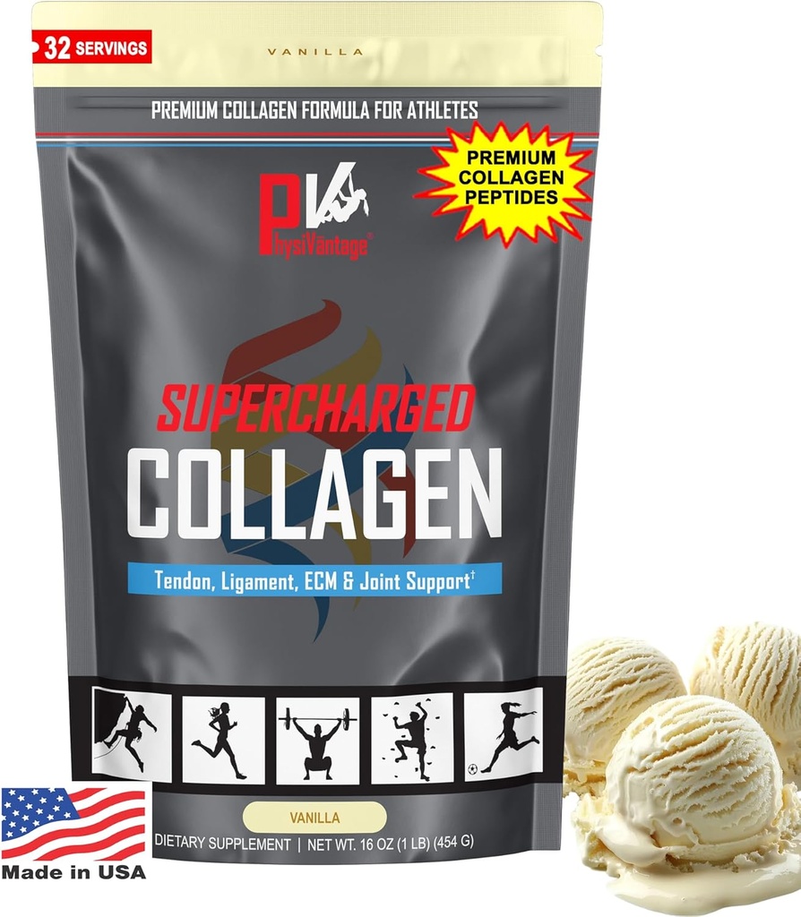 Vật lý trị liệu Super Colgen Peptides Powder - Hydrolygen cho sự tham gia, Tendon, Ligament, & da, Hỗ trợ sức khỏe - Vanilla, Keto, đá nhợt nhạt, 16oz progend với C, BCAA A, cỏ-Fed