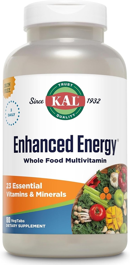 KL Enhanced Energy Multivitamin | whole Food Based Vitamins & Minerals w/ Antioxidants, Digestive Enzymes " Natural Carotenoids | 180 Capsules