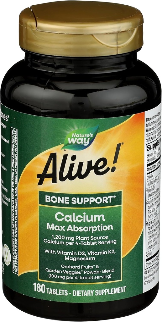 Nature's Way Nature's Way Alive! Calcium Bone Formel, Max Absorption, Pflanzenquelle Kalzium, 180 Tabletten, 180 Zähler