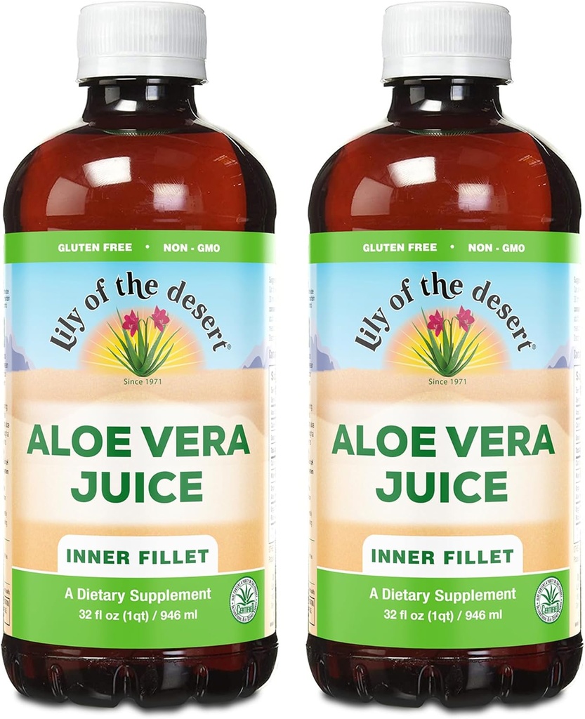 Lily Of The Desert Organic Aloe Vera Juice 2-Pack - Indre fillet, Naturlig Gut & Digestive Support, Mage Relief, 32 Fl Oz Ea
