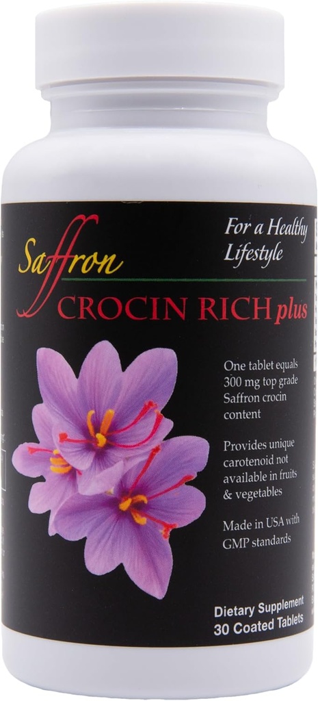 CROCIN RICH Plus - 25mgの高い純度クロシン、Saffronの健康上の利点の背後にある臨床的に研究された化合物と脳&メモリサポートサプリメント  焦点、気分、睡眠&死亡率 - 30錠