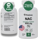 PRISTINE N-Acetyl L-Cysteine (NAC) 600MG 30-dagars Supply Potent Lung & Liver Immunity Antioxidant Supplement Capsules - Mood & Mental Health Support