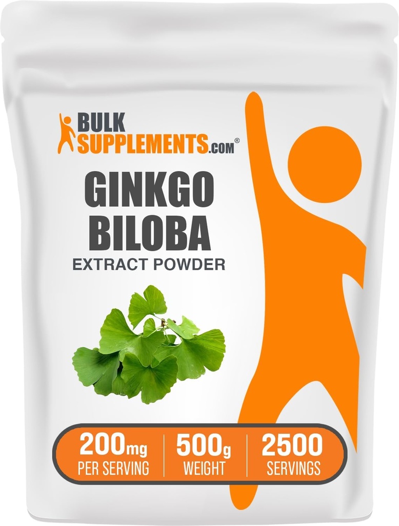 Massals.com Ginkgo Biloba extracen Powder - de Ginkgo Biloba Leaf, font antioxide, Herbal suplementari - Guten Free, 200mg per Serving, 500g (1bs) (Pack de 1)