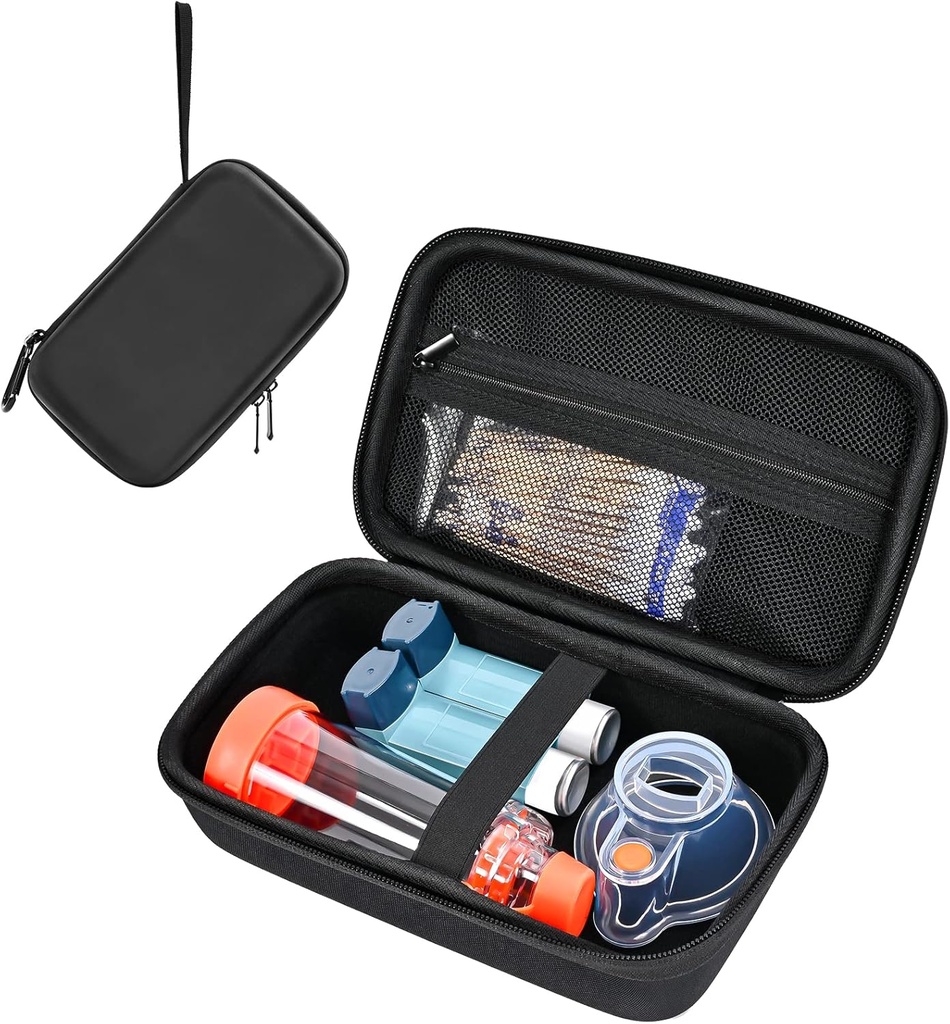 ProCase Hard Carrying Case für Asthma Inhaler, Portable Inhaler Spacer Reisetasche für Erwachsene Kinder, Masken Asthma Zubehör Halter,Asthma Kits Organizer mit Mesh Pocket - Schwarz