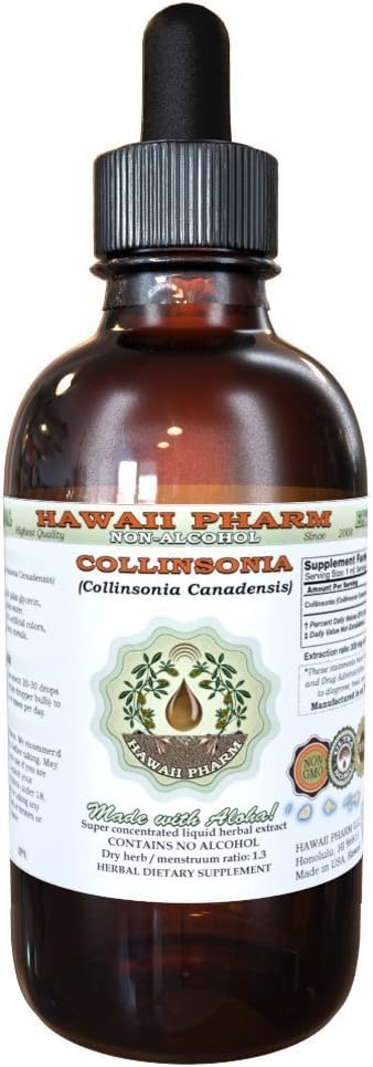Collinsonia Alcohol- Free Liquid Extract, Collinsonia (Collinsonia Canadensis) Root Kering Glycerite Hawaii Pharm Natural Herbal Supplemen 4 oz