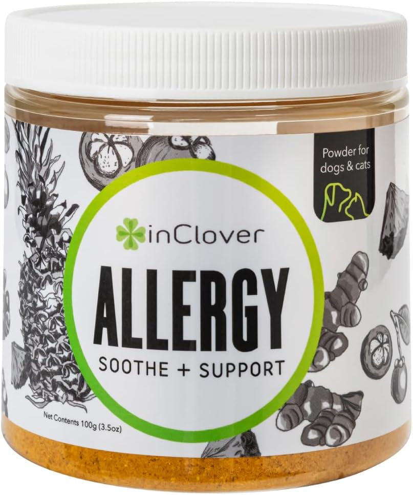 In Clover Natural Dog Allergy Relief Supplement mit Kurkuma - BioResiliant Treat Powder Supplement für Hunde mit saisonalen Allergien, Mangosteen hilft Histamin Levels zu erhalten