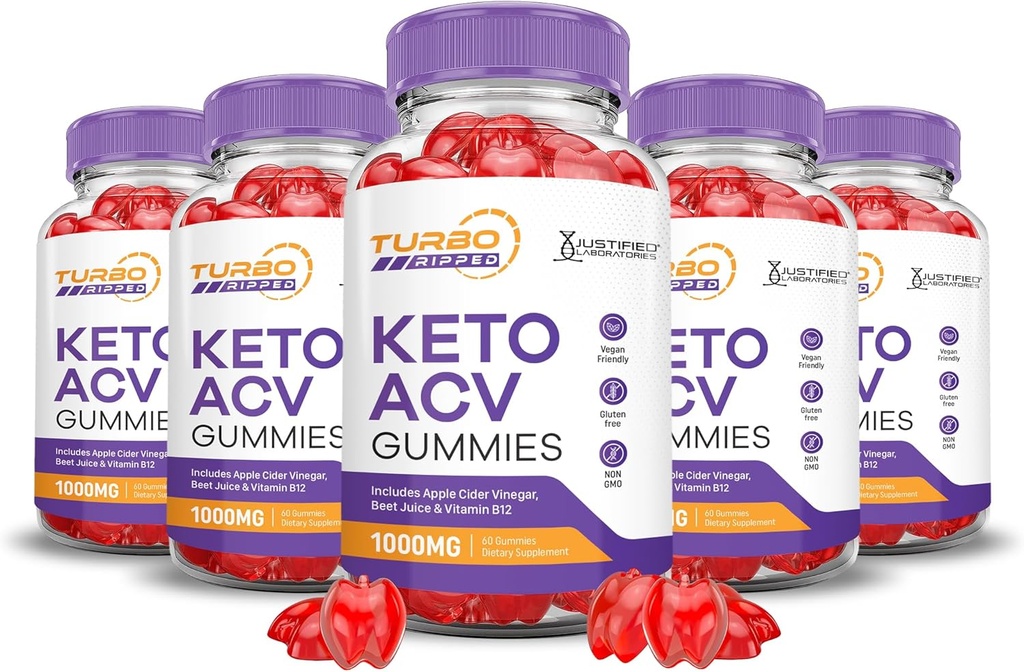 (5 Pack) Turbo Raught Keto ACV Gummies Advanced Formula 1000MG Turbo Raught Keto Gummies Apple Cider Vinegar Pomegranate Beet Juice Toz B12 Vegan GMO 300 Gummys