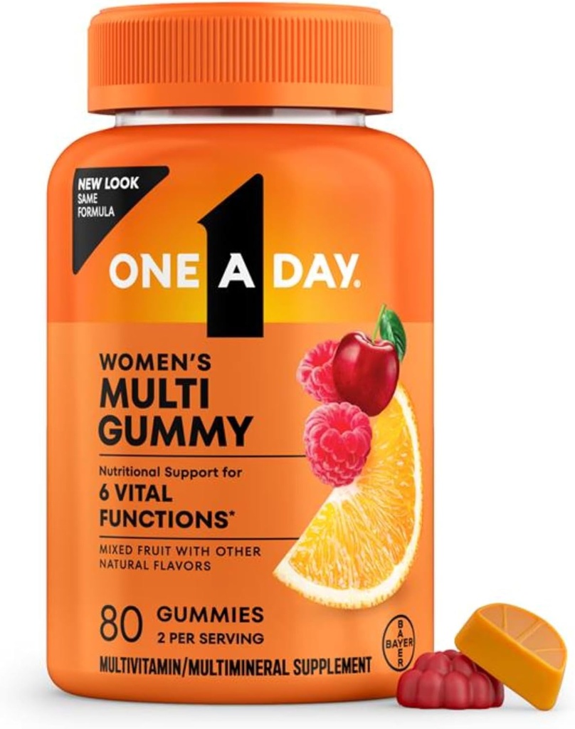One A Day Naisten Monivitamiini Gummy - Gummy Vitamiinit naisille biotiini, Sinkki, Foolihappo, Jodi vitamiini Gummies, Purtava Multivitamiini, 80 Count (Packaging May Vary)