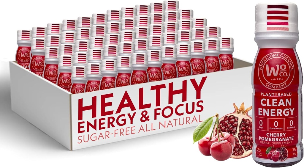 Organice sănătoase - Sugar Free Energy Shots Extra Force Natural & Healthy Energy Drinks - Plant-Based Energy Supplements w/Vitamin B12 Lion's Mane & Yerba Mate - Cherry Pomegranate Flavor 48 Pack