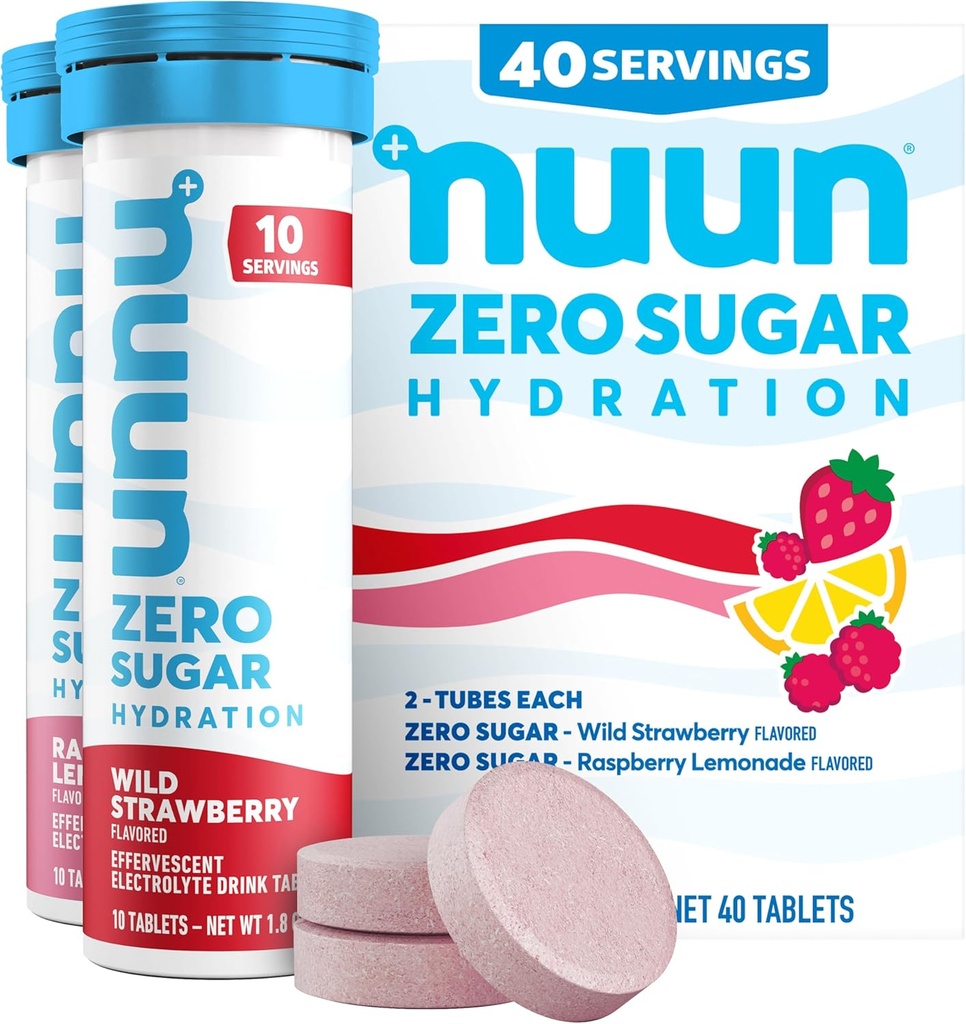 Nuun Zero Sugar Hydration Elektrolyyttitabletit - magnesium, kalsium, kalium, kloridi ja natrium, kevyt ja herkullinen hedelmämaku, ei sokeria, gluteeniton, vegaaninen, sekoitettu Berry 4 pakkaus (40 tarjoilua yhteensä)