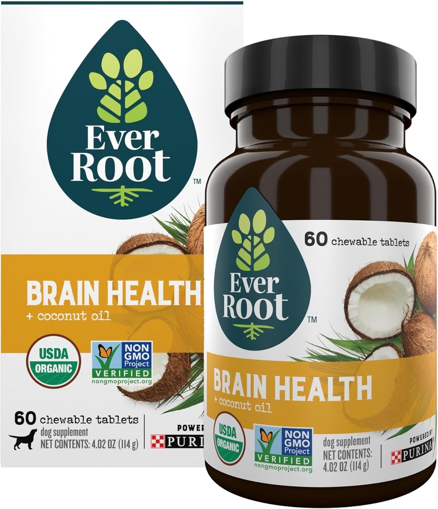 תוספי מזון Everroot מופעלים על ידי Purina Brain Chewable טבליות עם שמן קוקוס - 4.02 oz. Canister