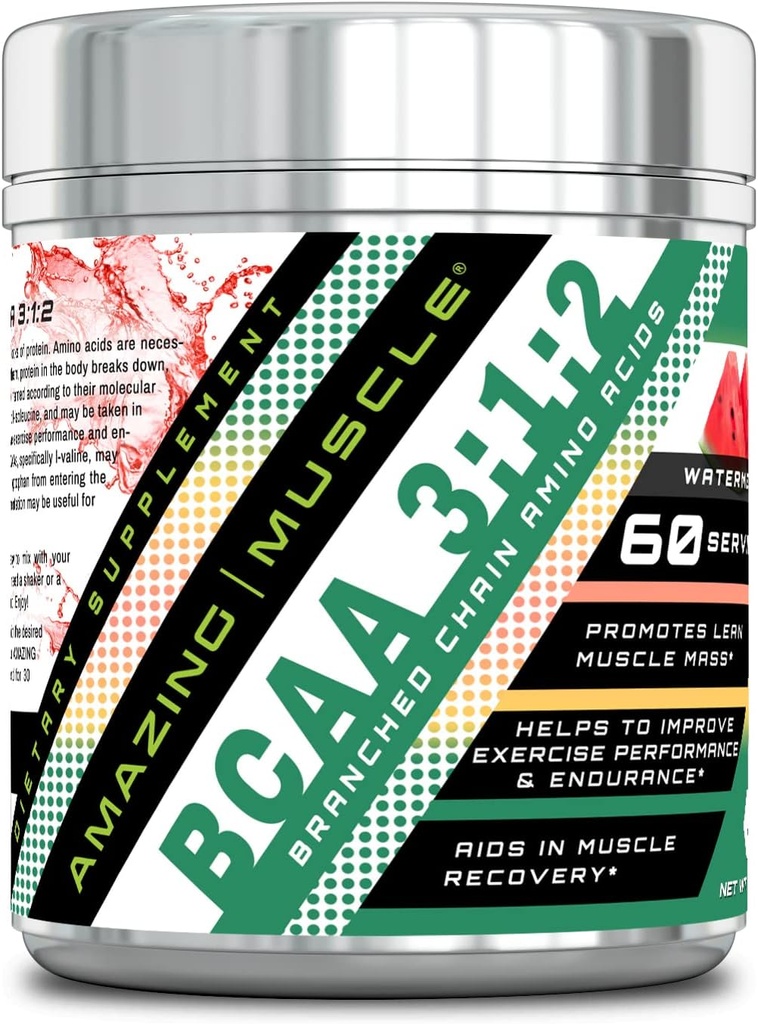 Amazing Muscle BCAA 3:1:2 Supplement | 60000 Mg Per Serving | 60 Servings | Watermelon Flavor