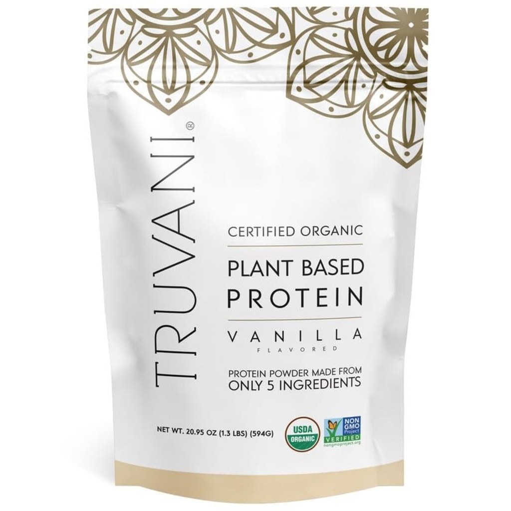 Truvani Vegan Pea Protein Powder | Vanilla | 20g Organic Plant Based Protein | 20 Servings | Keto | Gluten & Dairy Free | Low Carb | No Added Sugar