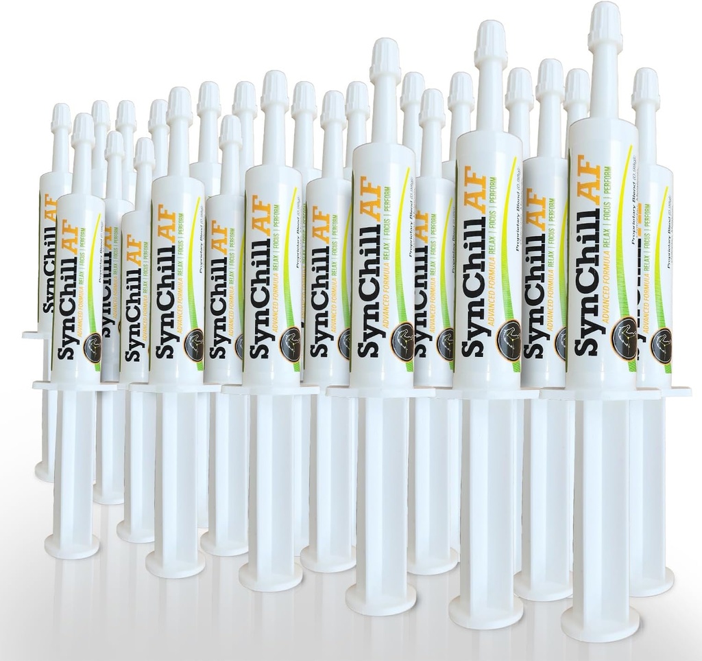 SynChill AF gelis nerviniams arkliams - viena paslauga - Advanced Formulė su L-Theanine, padidėjęs stiprumas, 100% natūralus priedas, dipozicija ir pasitikėjimo palaikymas arkliams - 25 Pack