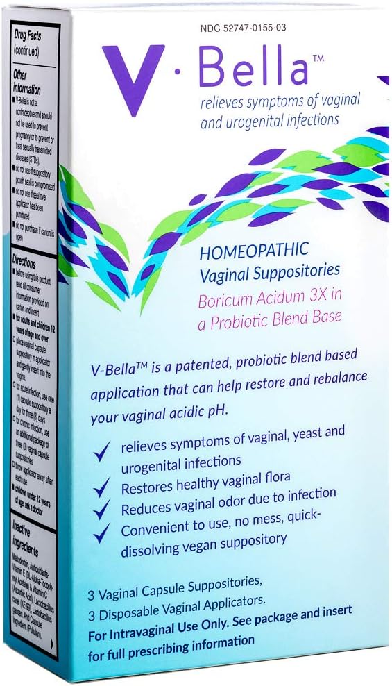 V-Bella ácido bórico + Probiótico baseado Supositórios vaginais - uma maneira mais natural de refrescar, equilíbrio e aliviar sintomas de levedura, infecções bacterianas (BV) e urogenital, reduzir aichiness & Odor