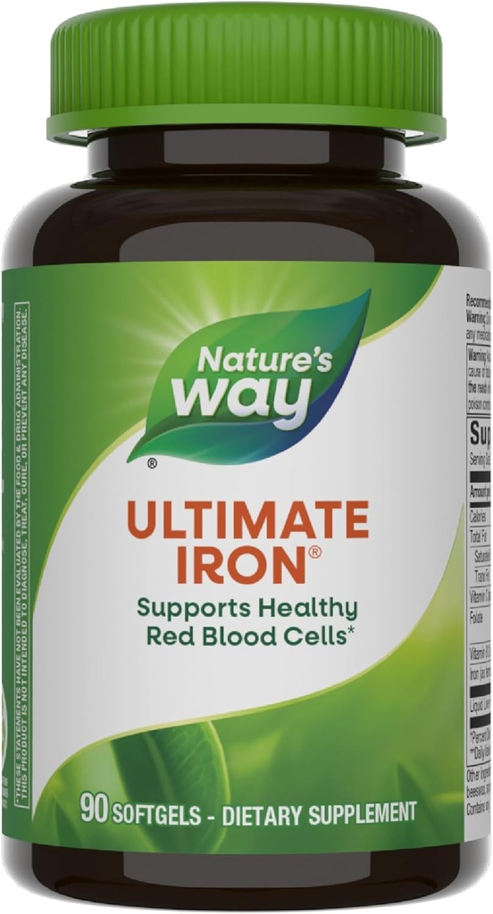 Maneira da natureza Ultimate Iron, suporta células de sangue vermelho saudável, * Suporta Produção de Energia Celular *, 50 mg por 2-Softgel Serving, Gluten-Free, 90 Softgels (Packaging May Vary)