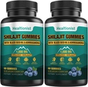 2 embalagens de pastilhas de 1000 MG Supplement Shilajit com 85+ Trace Minerals, Ácido Fulvico, Gummy puro orgânico Shilajit Himalayan para homens e mulheres, energia, cérebro, suporte de imunidade - 120 Condes