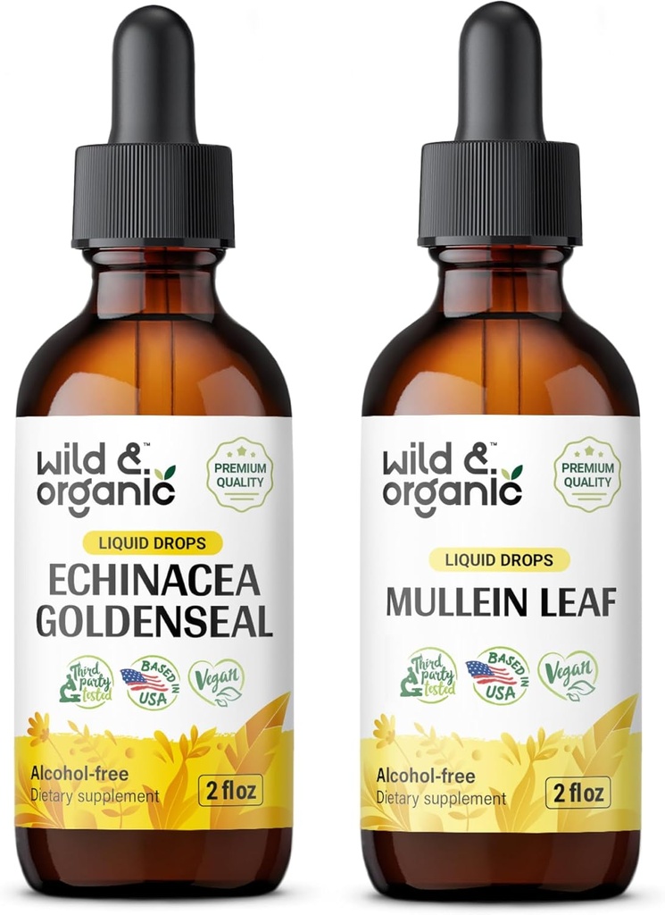 Laukiniai ir organiniai Echinacea Goldenseal Tincture 2 fl oz & Mullein Tincture 2 fl oz