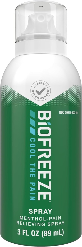 Biofreeze Mentool Spray 3 FL OZ Värvitu Aerosool Spray valu leevendamiseks seotud valu lihased, artriit, lihtne seljavalu ja liigesevalu