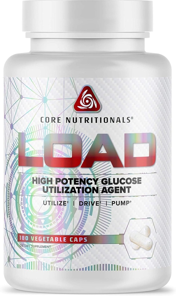 Core Nutritionals Load Platinum High Potency Glucose Utilization Agent with Berberine+Green Kahve Ekstraksiyonu Karbohidrat Apsiyon ve Glucose Disposal, (180 Caps)