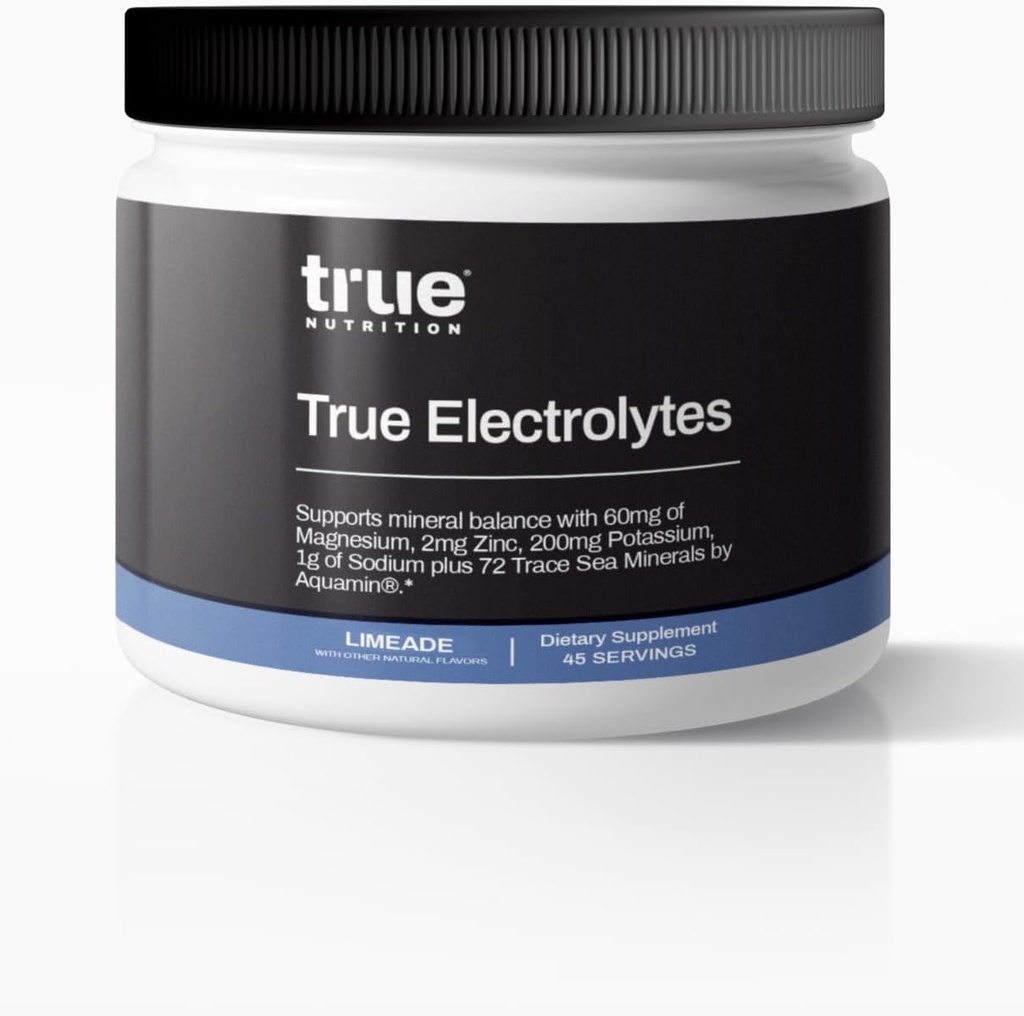True Electrolyte Hydration Supplement Drink Mix (Limeade) | Apoia un equilibrio mineral saudable w/Zinc, potasio, magnesio, sodio, Aquamin® 72 Trace Minerals | 5 Cal. 0g Sugar. 45 servizos.