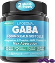 תוסף GABA - 1000 מ"ג Liposomal Form for Optimal Absorption,GABA עם L-theanine, Magnesium Glycinate, 5HTP, ויטמין D3 עבור Brain Calm, Mood, Zzz Better - Melatonin-Free 120 Softgels.