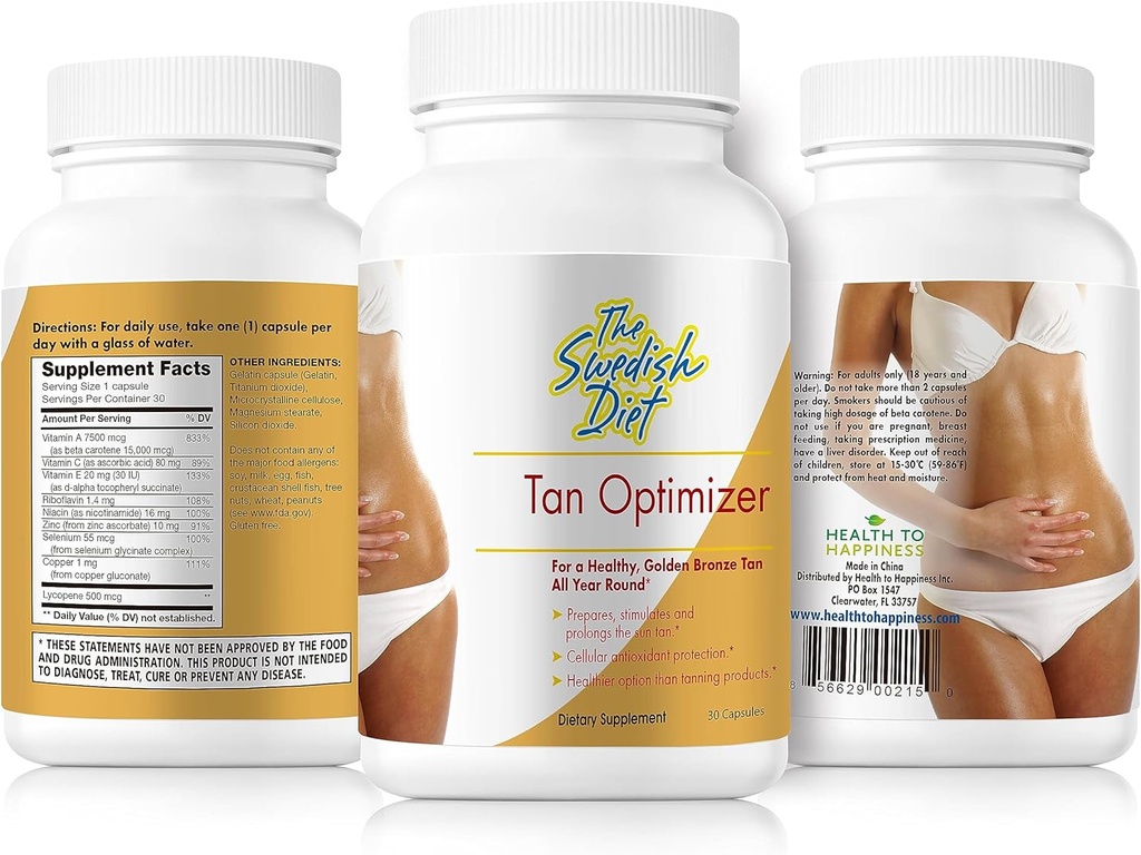 Tan Optimizer - Sugar-Free Tanning Pills 25 000 NE A-vitaminnal, béta-karotinnal és antioxidánsokkal bőregészségre és immuntámogatásra - 30 kapszula