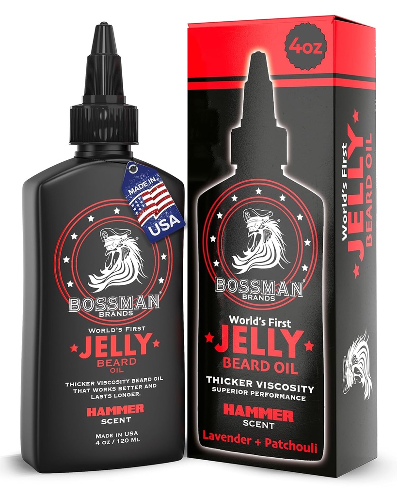 Bossman Jelly Beard Oil for Men (4 oz, Hammer Scent) – Suaviza, Hidrata & Condições com Ingredientes Naturais