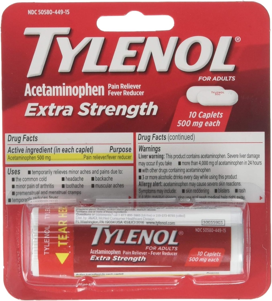 TYLENOL Ekstra Kekuatan Caplets 10 ea (Paket 3)