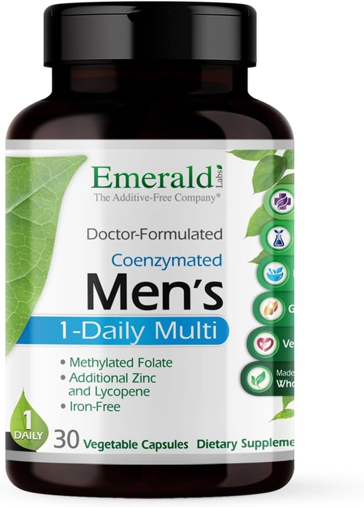 EMERALD LABS الرجال 1 Daily Multi - Additive-Free Men' Multivitamin - Includes Lycopene, Zinc, Vitamin D3, " More - Supports Bones, Prostate ' Vision* - 30 Vegetable Capsules