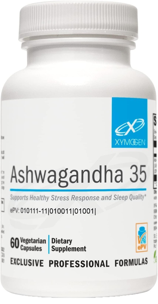 XYMOGEN Ashwagandha 35 - Shoden Ashwagandha Adaptogen Support - Aids Healthy Stress Response & Sleep Quality - Vegetarian, Gluten-Free & Soy-Free - 60 Capsules