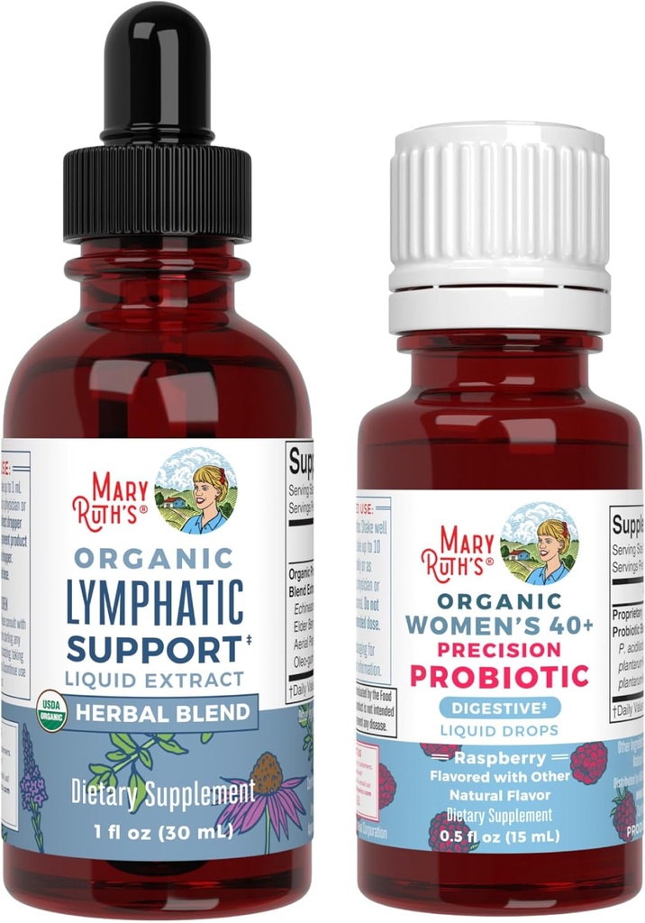 MaryRuth Organics Probiotic Digestion (Raspberry) for Women 40+ & Lymfatic Cleans Drops 